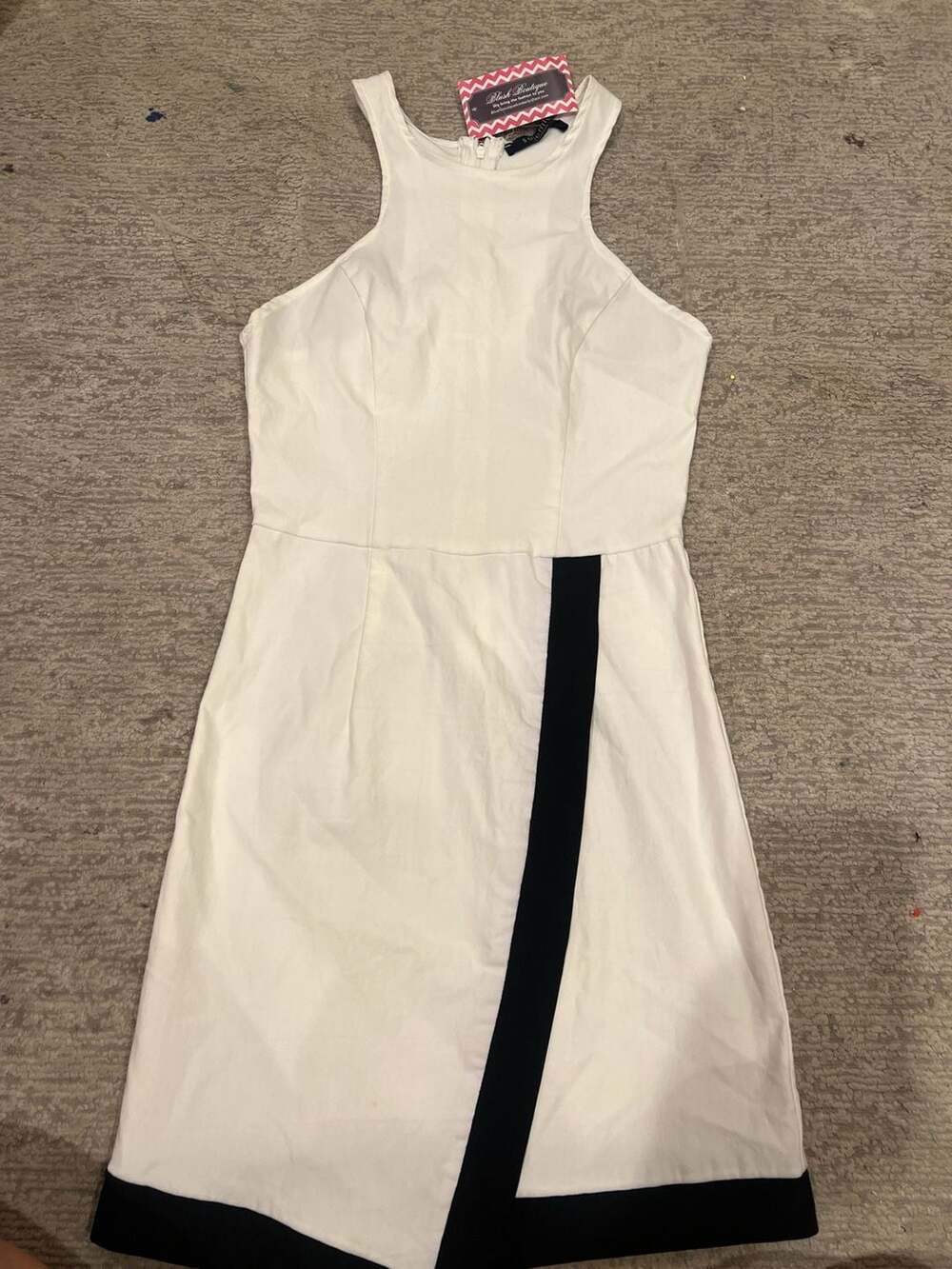Solemio Los Angeles White and Black Sleeveless Asymmetrical Mini Dress